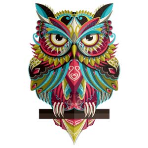 Diseño de búho colorido para tatuaje